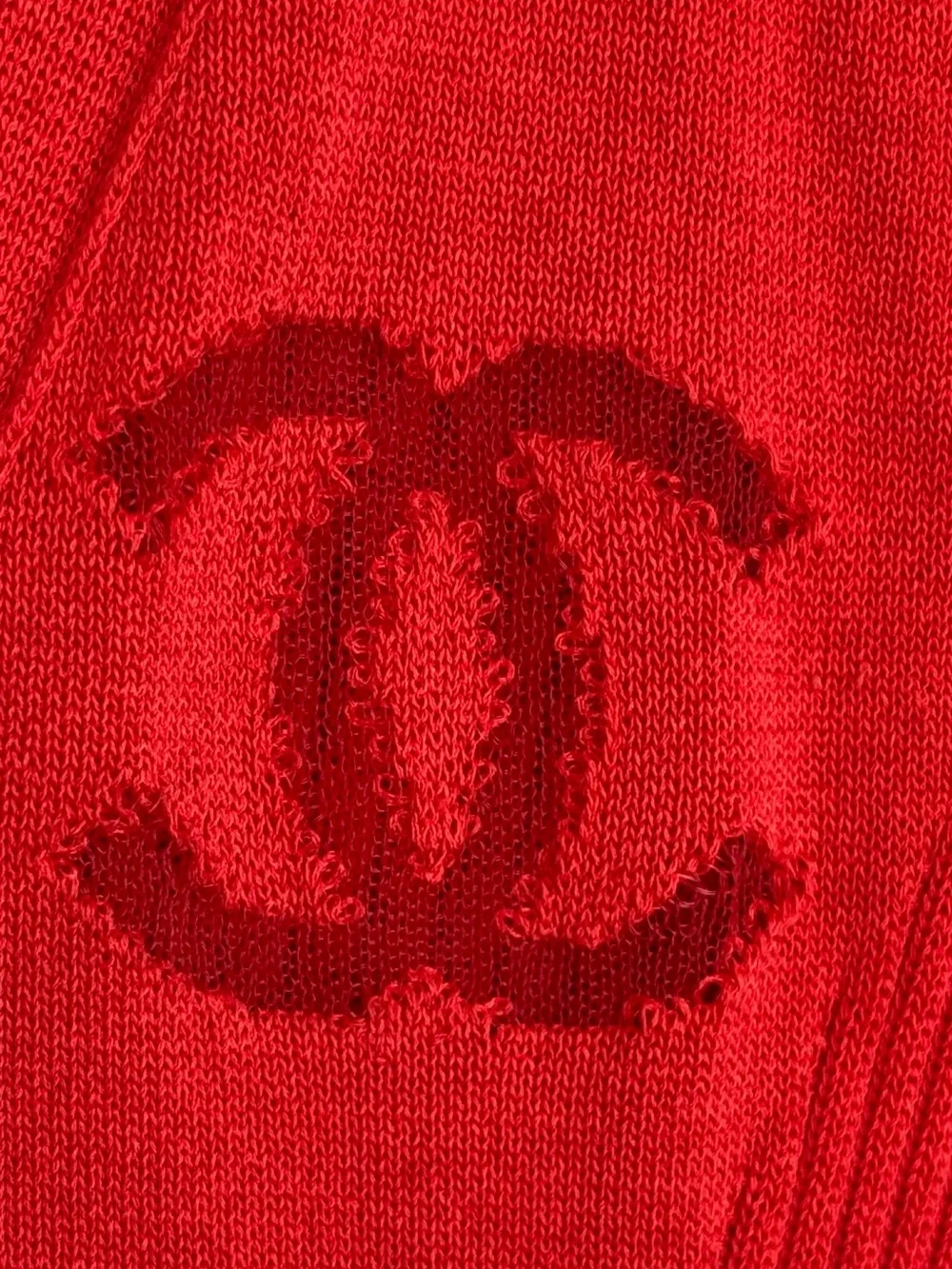 Chanel 2010 Red CC Logo Knit Cardigan Sweater Size 36
